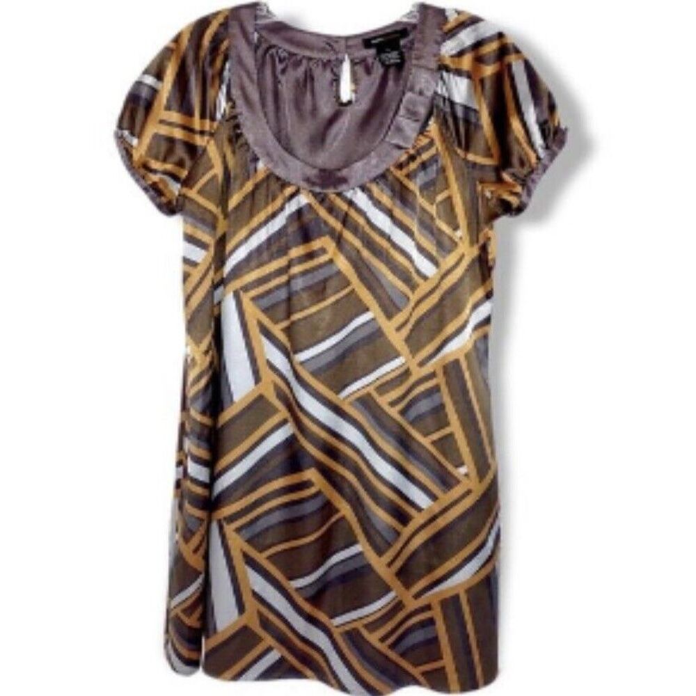 BCBG MAXAZRIA-SHORT-PUFF Sleeve SATIN‎ MINI DRESS-STRETCH-BOW DETAIL XS Art Deco